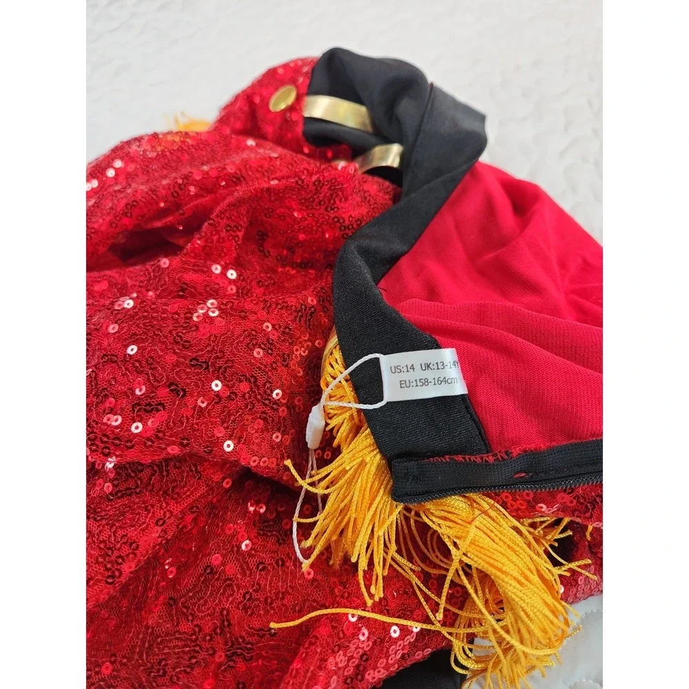 Toy Soldier Dance Costume RED SEQUIN Fringe Skirt Nutcracker Dress Girl 14  NEW